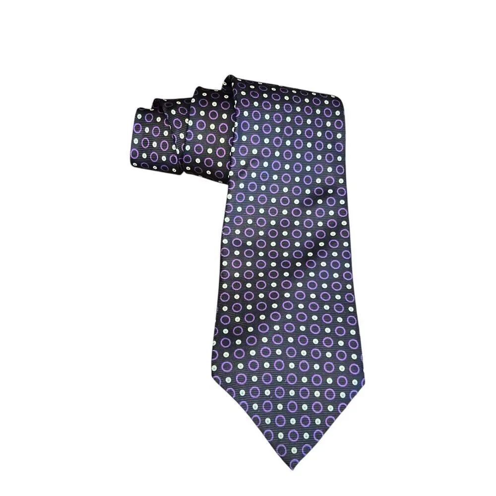 Ralph Lauren Men's 100% Silk purple dots circles Tie hand finished career